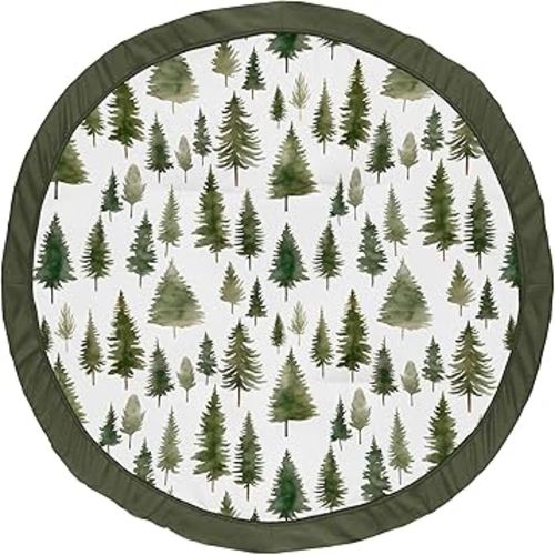 Sweet Jojo Designs Sage Green Woodland Boy Girl Gender Neutral Unisex Baby Play Mat Tummy Time Activity Toddler Floor Infant Playmat Forest Themed Nature Pine Tree Hunter Abstract Watercolor Camping