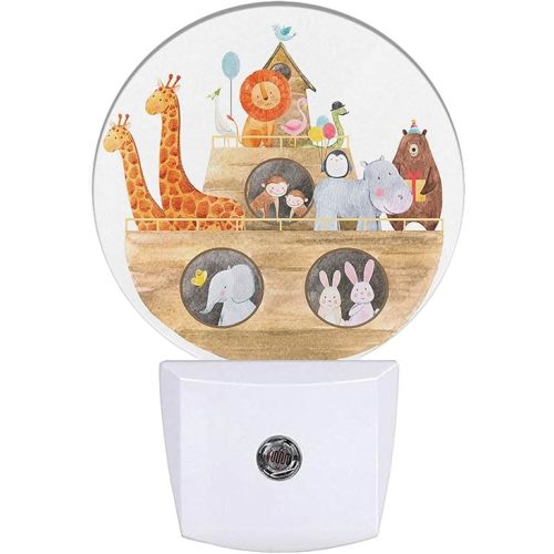 Cute Noah's Ark Night Light Ship with Animals Giraffe Rabbit Elephant Bear Birds Nightlight LED Round Lamp for Boys Girls