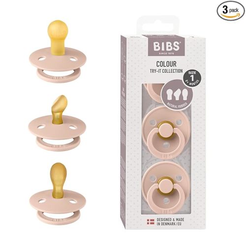 BIBS Pacifiers 0-6 Months | 3-Pack Soothers | BPA-Free Round, Anatomical & Symmetrical Nipple | Made in Denmark | Ivory Try-It Collection (Blush)