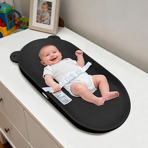 Changing Pad, Wipeable Diaper Changing Pad with Safety Belt for Changing Table, Nursery, Dresser, EVA Non-Slip Baby Changing Table Pad, Black