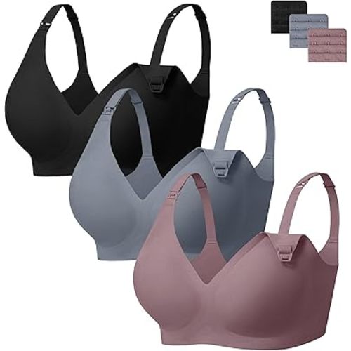 Angelhood 3 Pack Nursing Bras for Breastfeeding Seamless Pregnancy Maternity Bra Wireless Sleep Bralette with Extenders
