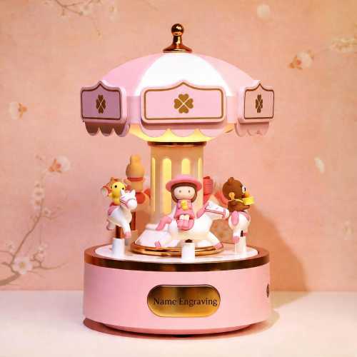 Personalized Carousel Music Box with Lights, 6 Melodies, Custom Name Engraving, Baby Girl Gift, Newborn Keepsake, Baby Shower, Birthday Gift