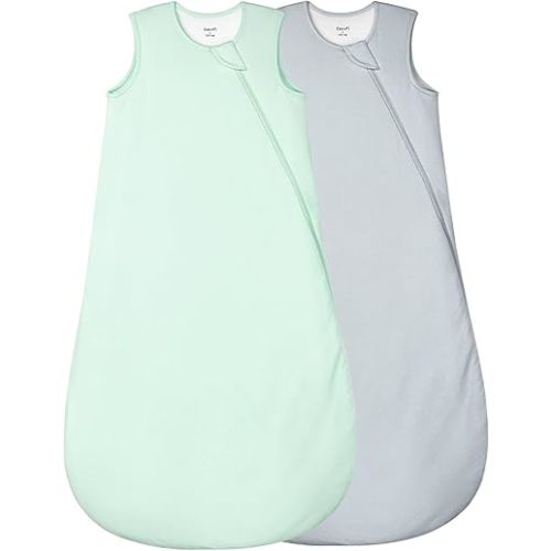 Supersoft Rayon Made from Bamboo Sleep Sack 3-6 Months Newborn Sleep Sack 0-3 Months 1.0 Tog Baby Wearable Blanket with 2-Way Zipper Unisex Sleeping Bag for Babies (2 Pack) Green & Gray