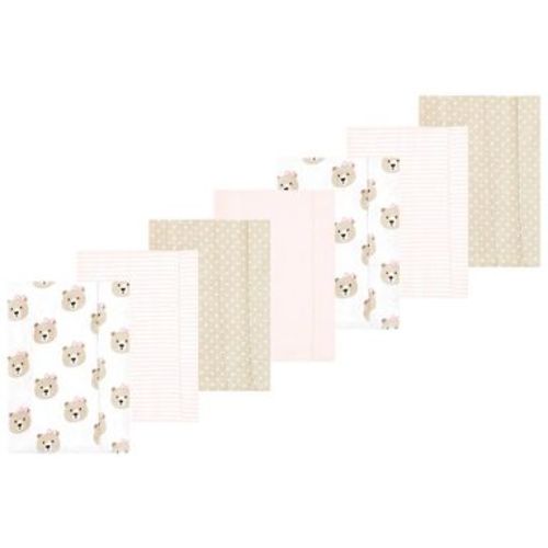 Luvable Friends Hudson Baby Flannel Burp Cloths 7pk, Rosy Taupe Bear