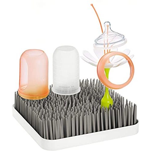 Boon Grass Plastic Drying Rack - Modern Countertop Baby Bottle Organizer - 9.75 x 9.88 x 3.0 inches - Gray