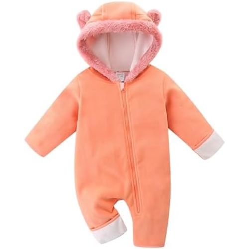 Cute Baby Bear Fleece Jumpsuit Girls Boys Warm Hooded Coverall Romper Newborn Fluffy Outerwear Snowsuit