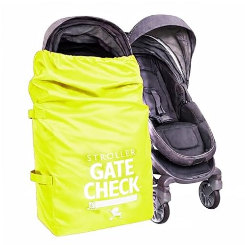 J.L. Childress Gate Check Bag for Single & Some Double Strollers - Travel Bag for Airplane, Fits Most Standard Baby Strollers, Airport Accessories Gate Check, Flying Essentials - Neon Yellow