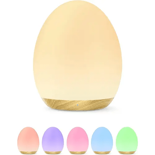 JolyWell Night Light for Kids, Baby Egg Light with 7 Colors Changing Mode & Stepless Dimming, Nursery Night Lamp BPA Free,Rechargeable Egg Night Light for Breastfeeding 1h Timer & Touch Control, Wood