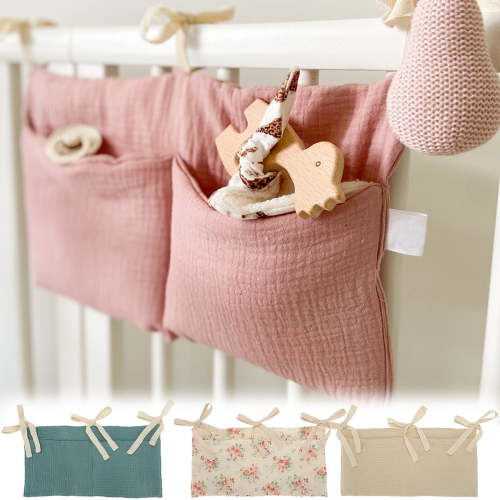 Baby Bedside Hanging Storage Bag,2 Pockets Organizer for Baby Cribs and Toys