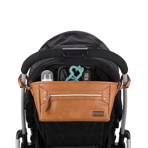Itzy Ritzy Adjustable Stroller Caddy and Organizer Bag Featuring Front Zippered Pocket, 2 Built-in Interior Pockets & Adjustable Straps to Fit Nearly Any Stroller (Cognac)