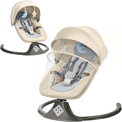 Electric Baby Swing for Infants,Multifunctional 3-in-1 Rocker,5-Speed Adjustable,Remote Control,10 Melodies,5-Point Harness,for Infants Up to 30 lbs, Up to 12 Months Easy Assembly (khaki)