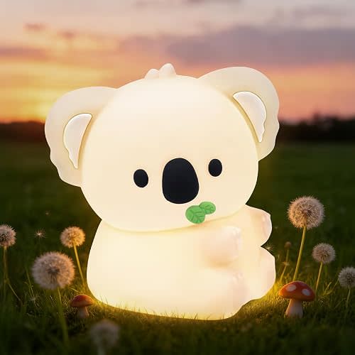 Squishy Koala Night Light with RGB Mode Cute Cuddly Koala Light 3 Brightness Adjustable Nursery Breastfeeding Nightlight Rechargeable Silicone Touch Bedside Animal Lamp for Bedroom Dorm Decor