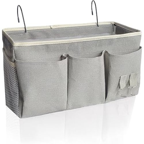 Bedside Caddy/Hanging basket Storage Organizer Bag for Bunk and Hospital Beds,College Dorm Bed，Can be Placed Glasses Books Mobile Phones (Grey 1)