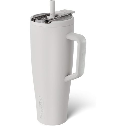 BrüMate Era Flip - Vaso de 40 onzas con tapa con pajilla cubierta 100 % a prueba de fugas, popote higiénico cubierto, botella de agua de acero inoxidable aislada con asa, apto para portavasos, sin BPA (duna)