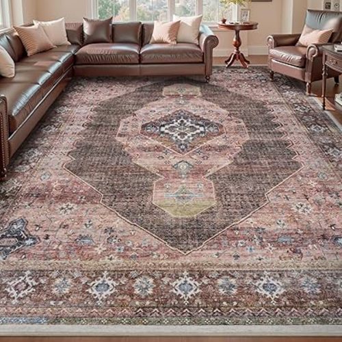 Engiw-Pink Brown 8x10 Area Rugs for Living Room Rug Carpet Bedroom Rug Girl Nursery Soft Washable Rugs for Study Room Dining Room Carpet Water Repellent Easy Care Non Slip