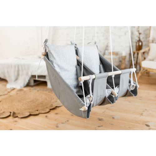Gray twin hammock swing, twin swing for kids, Indoor Porch swing Kids, Swing set, Schaukel, Balançoire, Baby hammock 3in1