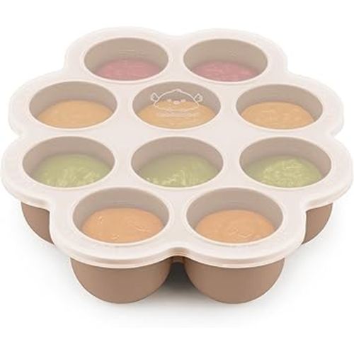 KeaBabies Silicone Food Freezer Trays with Lid, 2oz x 10 Pods Baby Food Storage Containers, Easy Puree Meal Prep, Breast Milk Silicone Freezer Molds, Dishwasher, Microwave Safe,BPA-Free(Chai Latte)