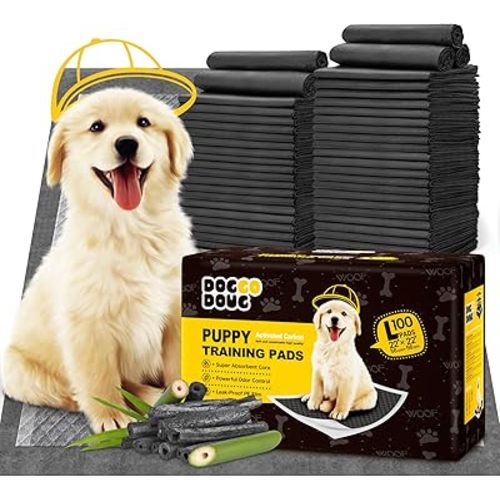Charcoal Puppy Pads 100 Counts,22"x22" Dog Pee Pads Small Disposable Activated Carbon Super Absorbent Full Edge-Wrapping Pee Pads Odor-Control Training Pads for Doggie Cats Rabbits