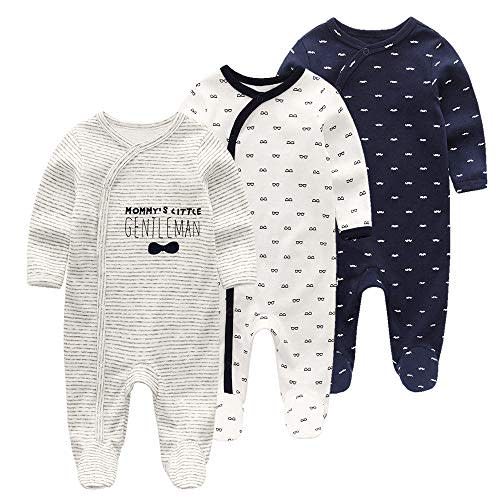 Newborn Baby Boy Girl Organic Cotton Bodysuit Long Sleeve Jumpsuit 3-Pack Outfits Clothes,0-24Months