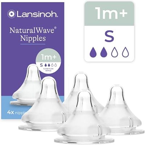 Lansinoh NaturalWave Baby Bottle Nipples, Slow Flow (S), 4 Count