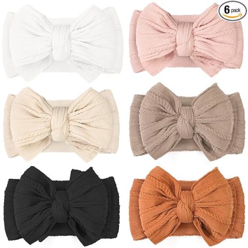 CÉLLOT 6 Pcs Baby Bows Headbands Nylon Hairbands Baby Girl Bows Hair Accessories for Newborn Infant Toddler Essentials (Earth Tone)