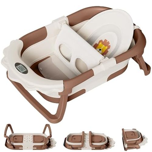 TPN 4-in-1 Grow-with-Me Collapsible Baby Bathtub, Baby Tub for Newborns to Toddler with Soft Floating Cushion & Thermometer, Portable Baby Bath Tub, Infant Bathtub for Bath Support in Tub,Grey