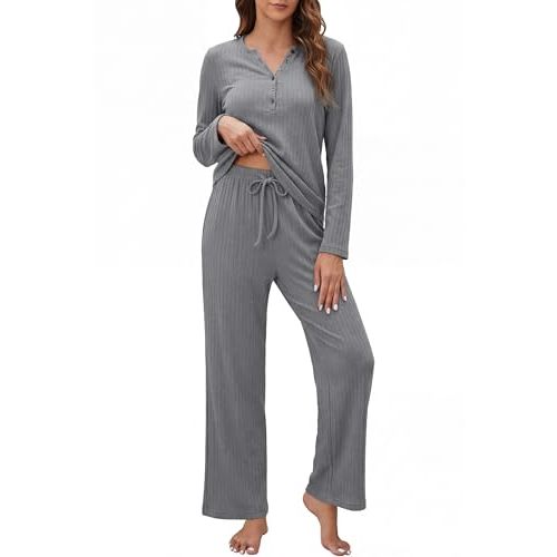 OUGES Women's Maternity Nursing Pajamas Sets Pregnancy Delivery Lounge Pjs | 100% Cotton, Breathable, Nursing Postpartum Pajamas Tops for Breastfeeding, Elastic Waistband Pants, Button, Lounge Pjs Sets