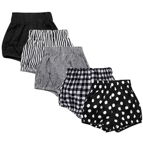 EISHOW 5 Pieces Newborn Boy Girl Diaper Covers Under Dresses Infant Underwear Panty Toddler Baby Shorts for 0-24 Months