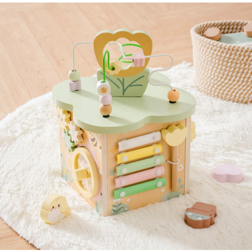 ROBUD Wooden Activity Cube - Flower Bush Theme