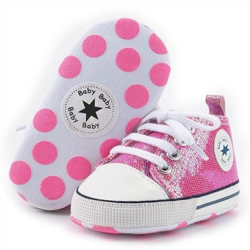 Unisex Baby Boys Girls Shoes, Newborn Infant Non-Slip Canvas Denim High Top Sneakers, Toddler First Walkers Shoes