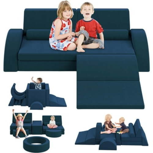 HSUNNS 11 PCS Nugget Couch for Kids, Modular Sponge Kids Couch Toddler Sofa for Playroom and Living Room, Indoor Sofa Play Set for Imaginative Boy Girl, CPC Certificate, Blue