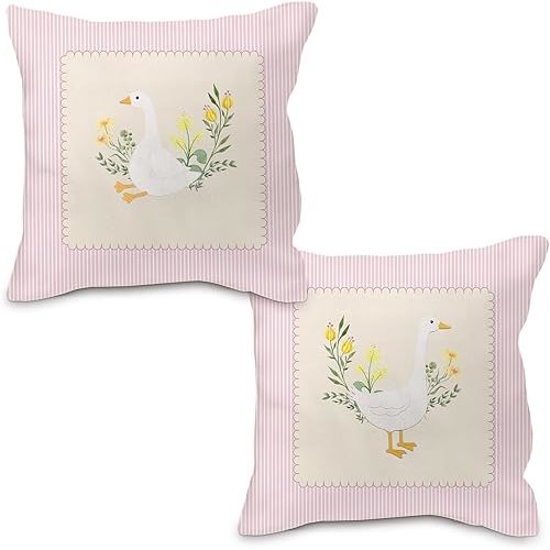 Nvotell Goose Pillow Covers 18x18, Baby Girl Nursery Decor, Vintage Pink Striped Goose Decorative Throw Pillow Covers Pillowcase for Baby Girl Nursery Room Bedroom Decor, Set of 2