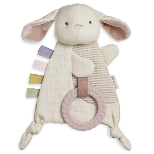 Itzy Ritzy - Bitzy Crinkle Sensory Toy for Babies & Toddlers — Features Crinkle Sound, Soft Braided Teething Toy Ring & Textured Ribbons — Gender Neutral Baby Item for Ages 0 Months & Up, Bunny