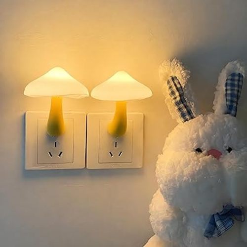 Sensor LED Mushroom Night Lights - 2Pack Plug into Wall Mushroom Lamp, Cute Mini Dream Bed Nightlight for Kids Adults for Home Office, Bedroom, Bathroom Toilet, Stairs, Hallway Corridor, Warm White