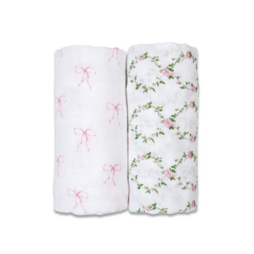 Lulujo Cotton Swaddles - Bows & Rose Trellis - 40x40" - Mary Meyer Stuffed Toys