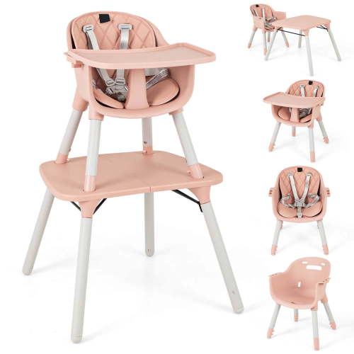 Babyjoy 4 in 1 Baby High Chair Convertible Toddler Table Chair Set with PU Cushion Pink