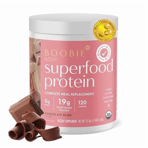 Boobie Body Superfood Protein Meal Replacement Shake, Chocolate Bliss Flavor | 19g Protein | Safe for Pregnancy, Lactation, & Motherhood | Organic, Vegan, Zero Sugar, 1 Tub (20 Servings)