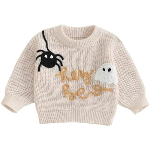 BemeyourBBs Toddler Baby Boy Girl Knit Sweaters Oversized Long Sleeve Embroidery Shirt Newborn Cute Fall Winter Clothes