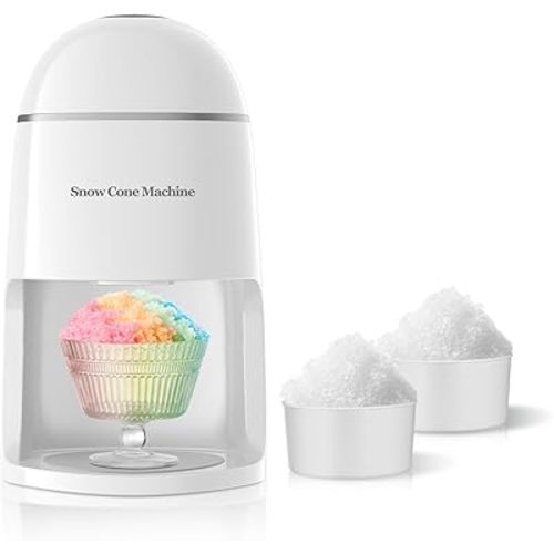 Electric Snow Cone Machine, Shaved Ice Maker Slushie Machine for Home, Kids Fast Fluffy Ice Shaver, Gift Ideal for Family Christmas Holiday, White