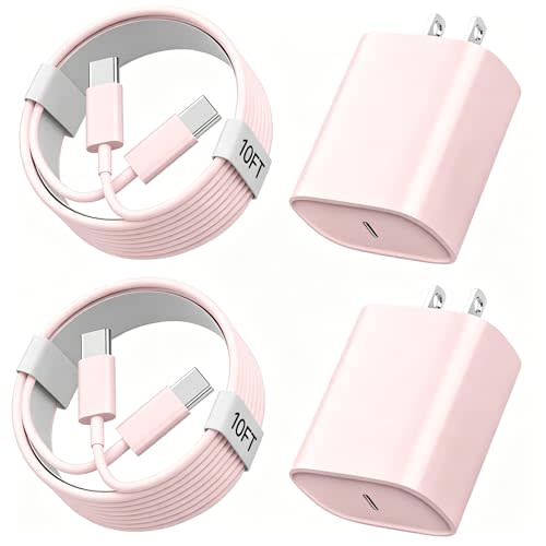 Phone 17 16 15 Charger Fast Charging, 10 FT Long USB C Charger Cord with 20W Type C Fast Phone Charging Block forPhone 17/17 Pro/17 Pro max/Air/Phone 16 15 Pro Max Plus, iPad, Android,Pink