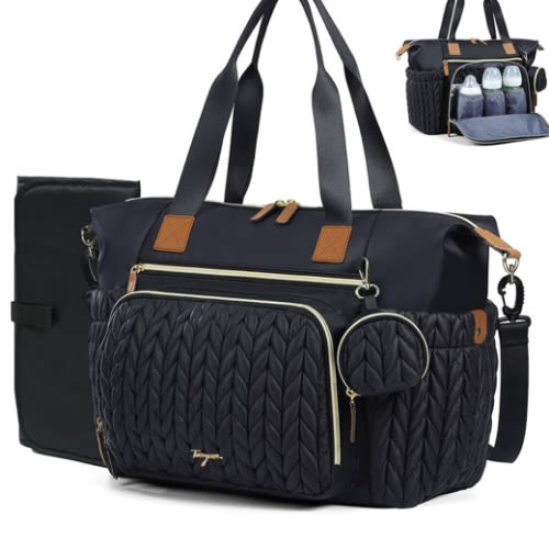 Diaper Bag Tote, Large Diaper Bags Waterproof, Baby Bag with Pacifier Case, Travel Diaper Tote with Changing Pad, Black