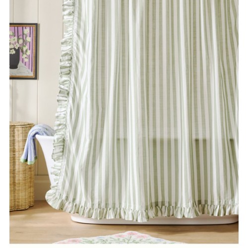 Maeve Organic Cotton Ruffled Stripe Shower Curtain | AnthroHome