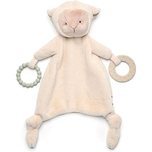 Loveys for Babies, Lovey Including Silicone Teether, Soft Stuffed Animals Security Blanket, Baby Snuggle Toy, for Newborn Boys and Girls(Cute Lamb)