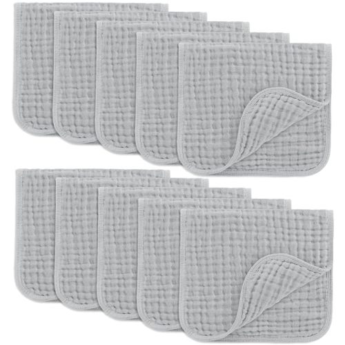 Comfy Cubs Muslin Burp Cloths 20x10" 10 Pack, Baby Burp Cloths Heather Blue