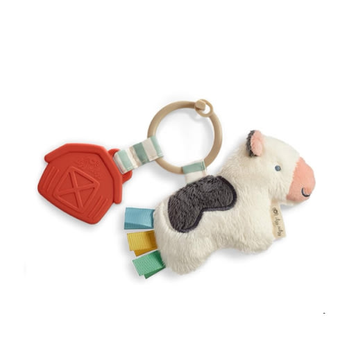 Itzy Ritzy Infant Toy & Teether - Itzy Pal Baby Teething Toy Includes Lovey, Crinkle Sound, Textured Ribbons & Silicone Teether for Newborn (Cow)
