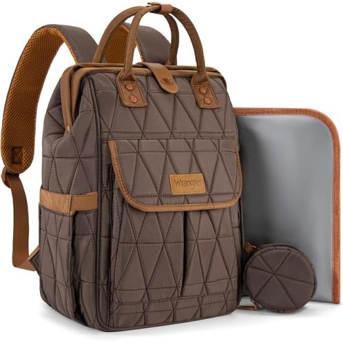Montana West Wrangler Diaper Bag Backpack Baby Essentials Bag Quilted Travel Backpacks with Insulated Pockets, Portable Changing Pad, Stroller Straps, Pacifier Case