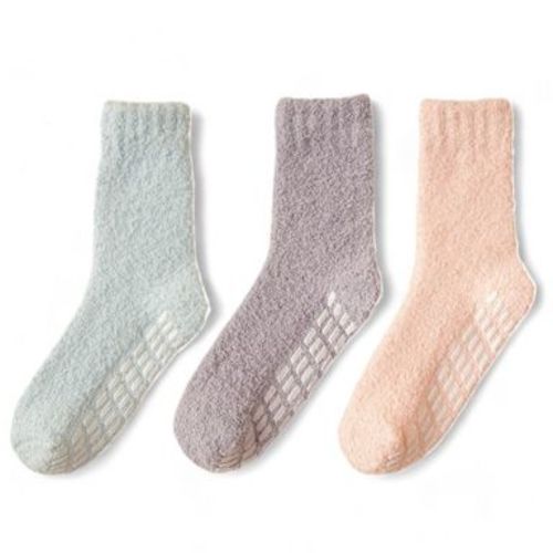 Alilang Women's 3-Pack Anti-Slip Fuzzy Grip Socks for Cozy Indoor Comfort - Pastel
