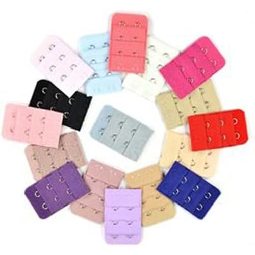 17 pcs Assorted Colors Women 2-Hook 3 Rows Spacing Bra Extender Strap