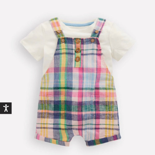 Short Woven Overalls Set-Madras Check | Boden USA