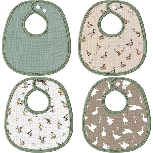4 Piece Drooling Bibs for Baby Boys Girls,Soft Triple Layer Cotton Muslin, Adjustable Newborn Bibs for Drooling